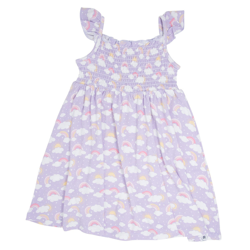 Lavender Rainbows and Clouds Smocked Vintage Dress